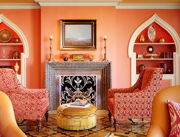 Персиковый цвет в гостиной восточного стиля