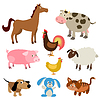 Набор милый мультяшный сельскохозяйственных животных | Векторный клипарт