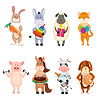 Набор фермы мультяшный животных с детскими деятельности | Векторный клипарт