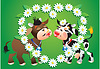 Мультяшный целовать коров и ромашки границу | Векторный клипарт