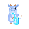 Корова пить молоко из картонная коробка с соломой | Векторный клипарт