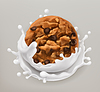 Шоколадное печенье и молочный всплеск. Реалистично. 3d | Векторный клипарт