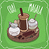 Индийский чай Masala chai с молочным кувшином с крышкой | Векторный клипарт